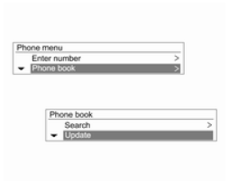 Telefon menüsü → Telefon rehberi → Güncelleştirme