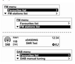 Radyo veya DAB (sadece A tipi için) menüsünün kullanılması