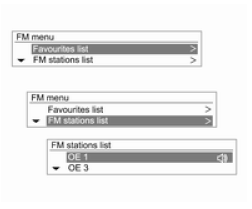 AM/FM menüsü → FM/AM istasyon listesi