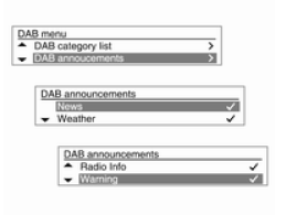 DAB menüsü → DAB anonsları (sadece A tipi için)