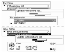 AM/FM veya DAB (sadece A tipi için) menüsü → FM/AM veya DAB istasyonları listesini güncelleştir